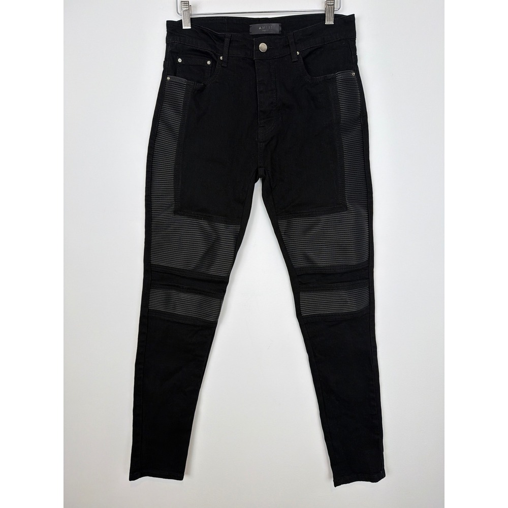 AMIRI MX1 Black Skinny Moto Jeans Ribbed Leather Womens 30 Indie Sleaze